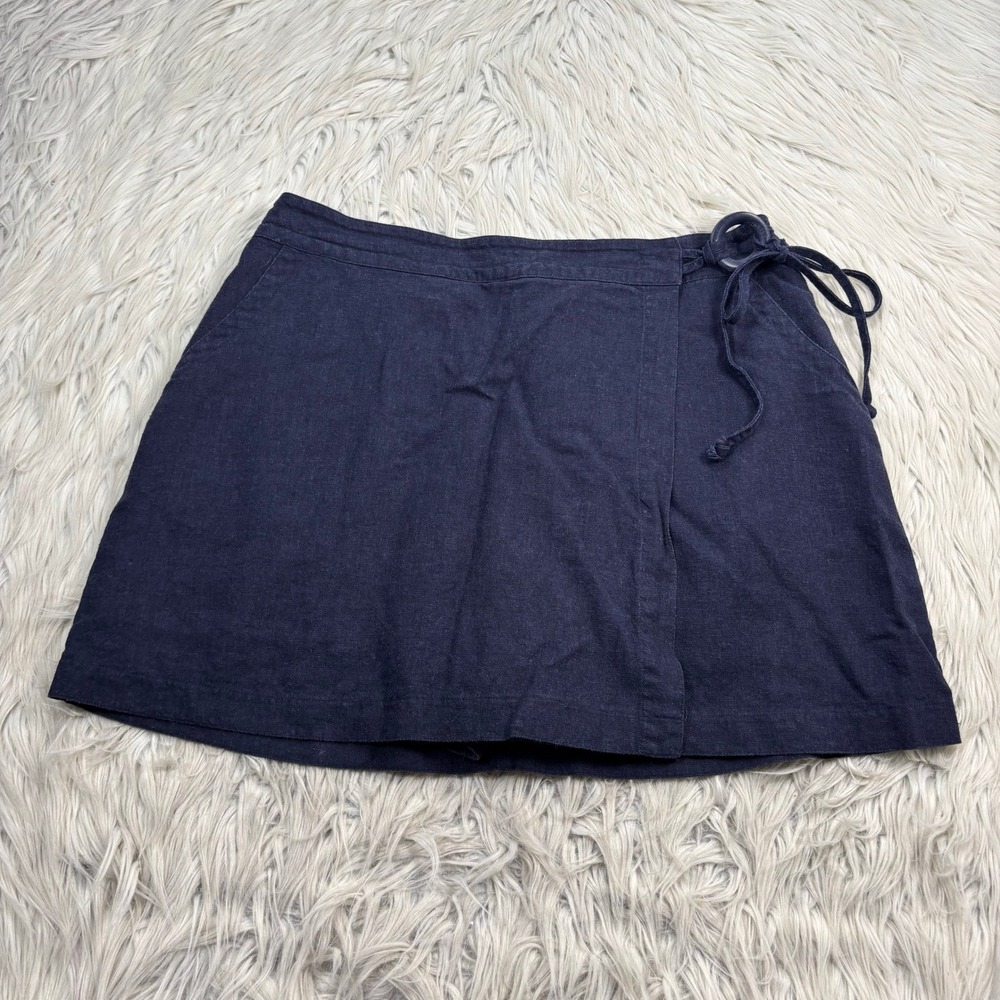 Vintage Blue Women's 8 Navy Linen Blend Wrap Skort Preppy Picnic Twee Y2K